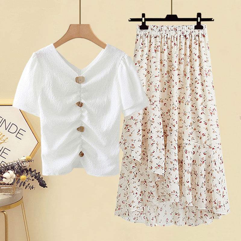 Chic Chiffon T-shirt And High-waisted Skirt Two-piece Set