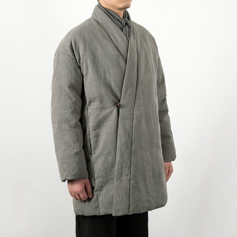Mens New Chinese-Style Cotton And Linen Padded Jacket