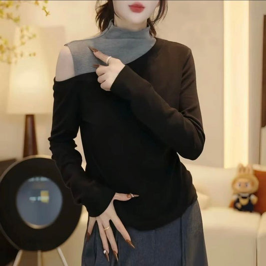 Patchwork Color-block Slimming Faux Two-piece Top
