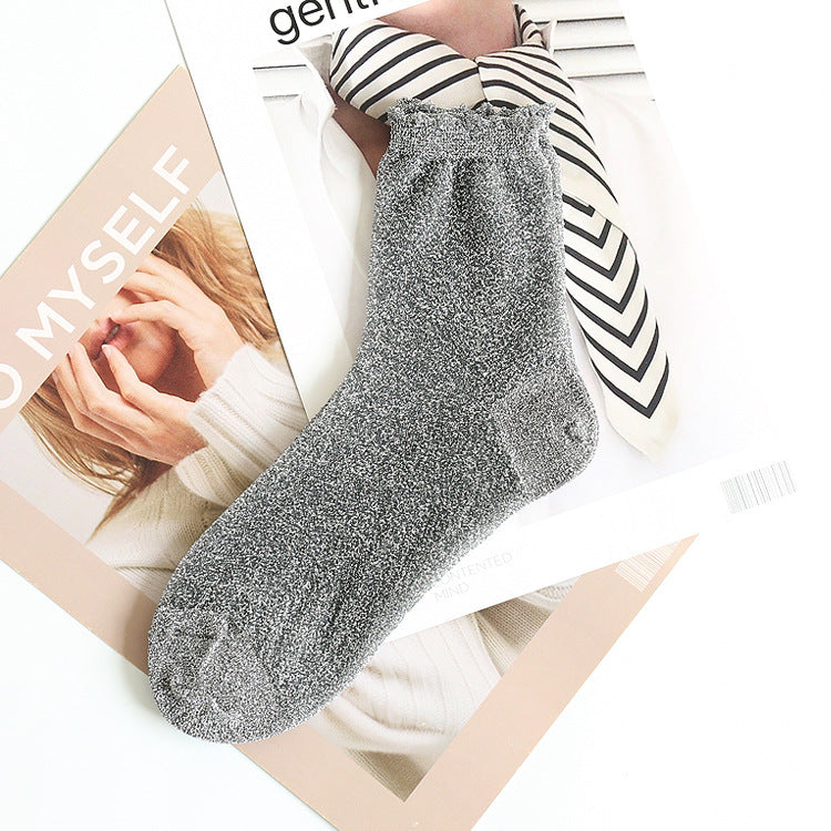 Women's Lace Candy Silver Silk Glitter Socks