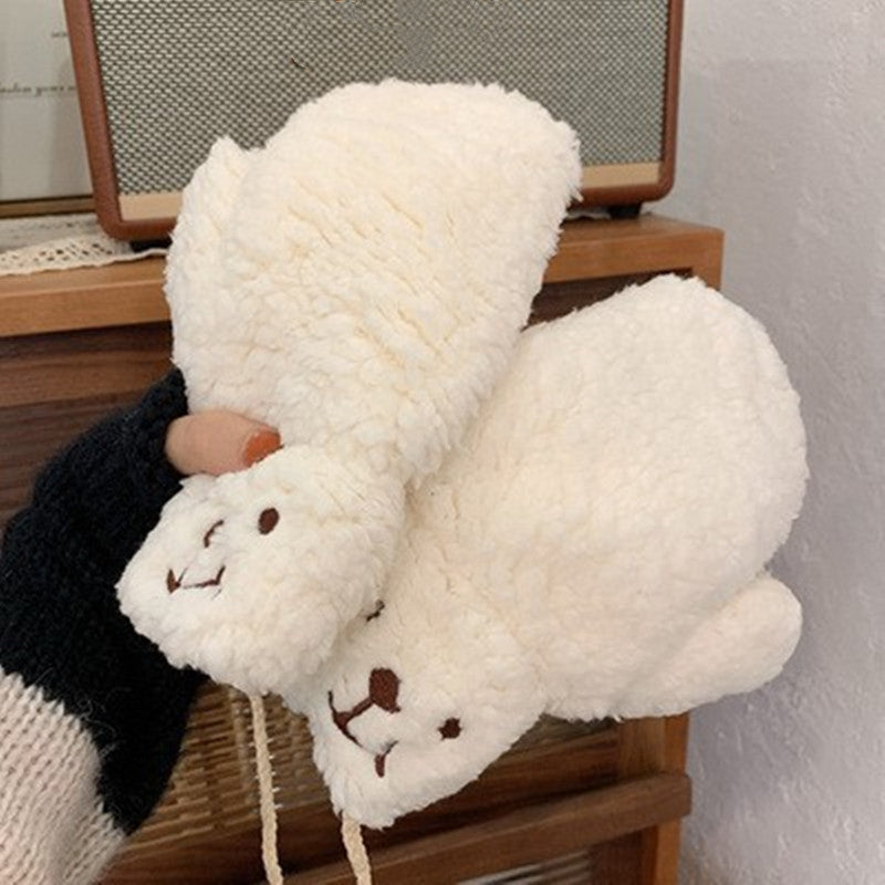 Women's Fashion Warm Thick Cartoon Bear Plush Gloves