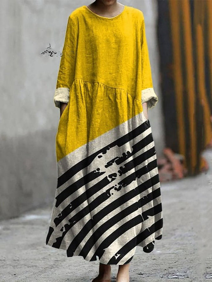 Fashionable Round-neck Long-sleeve Printed Dress