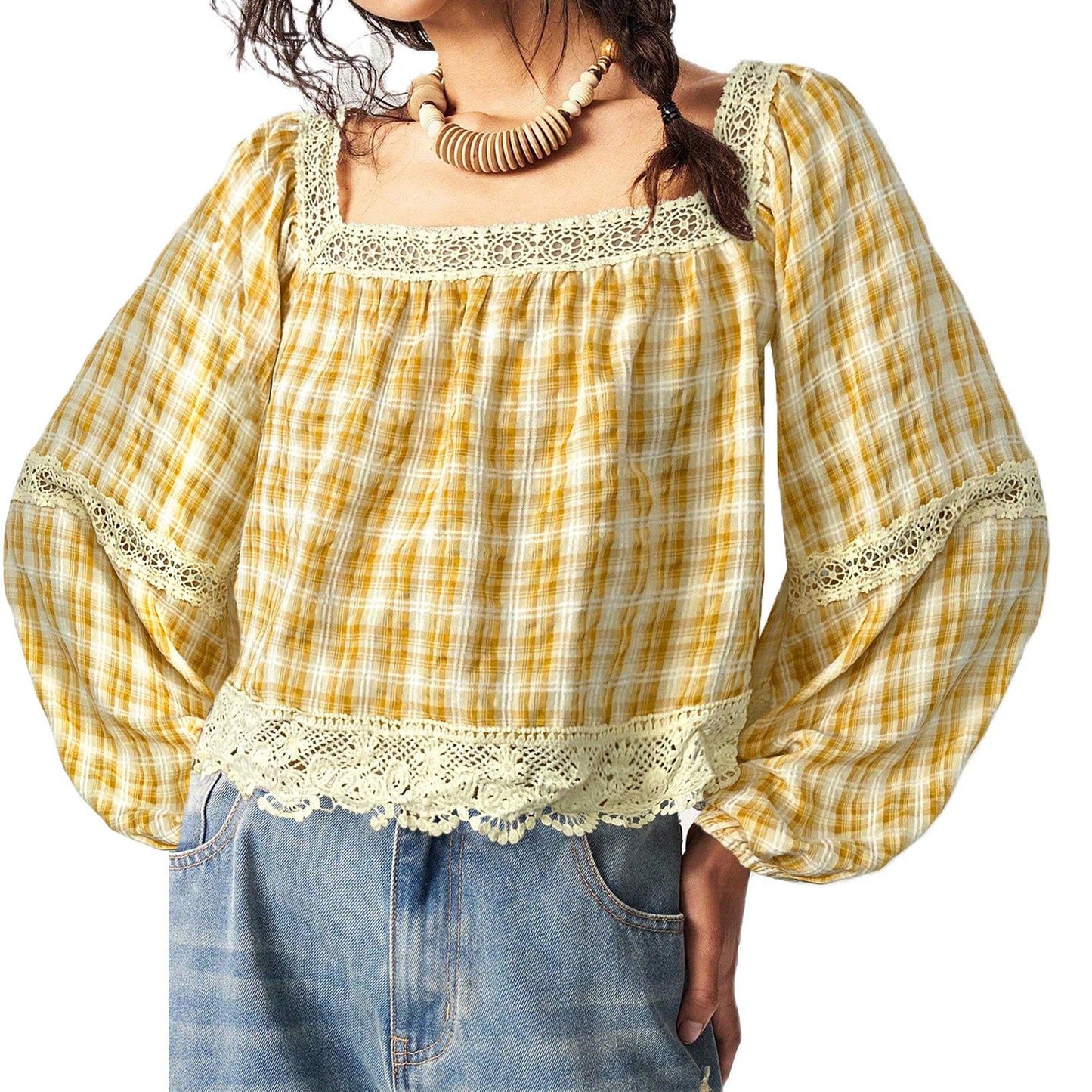 Patchwork Lace Blouse Women's Top