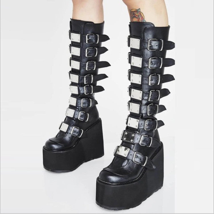 Martin Metal Buckle With Platform High Heel Plus Size Women's Boots