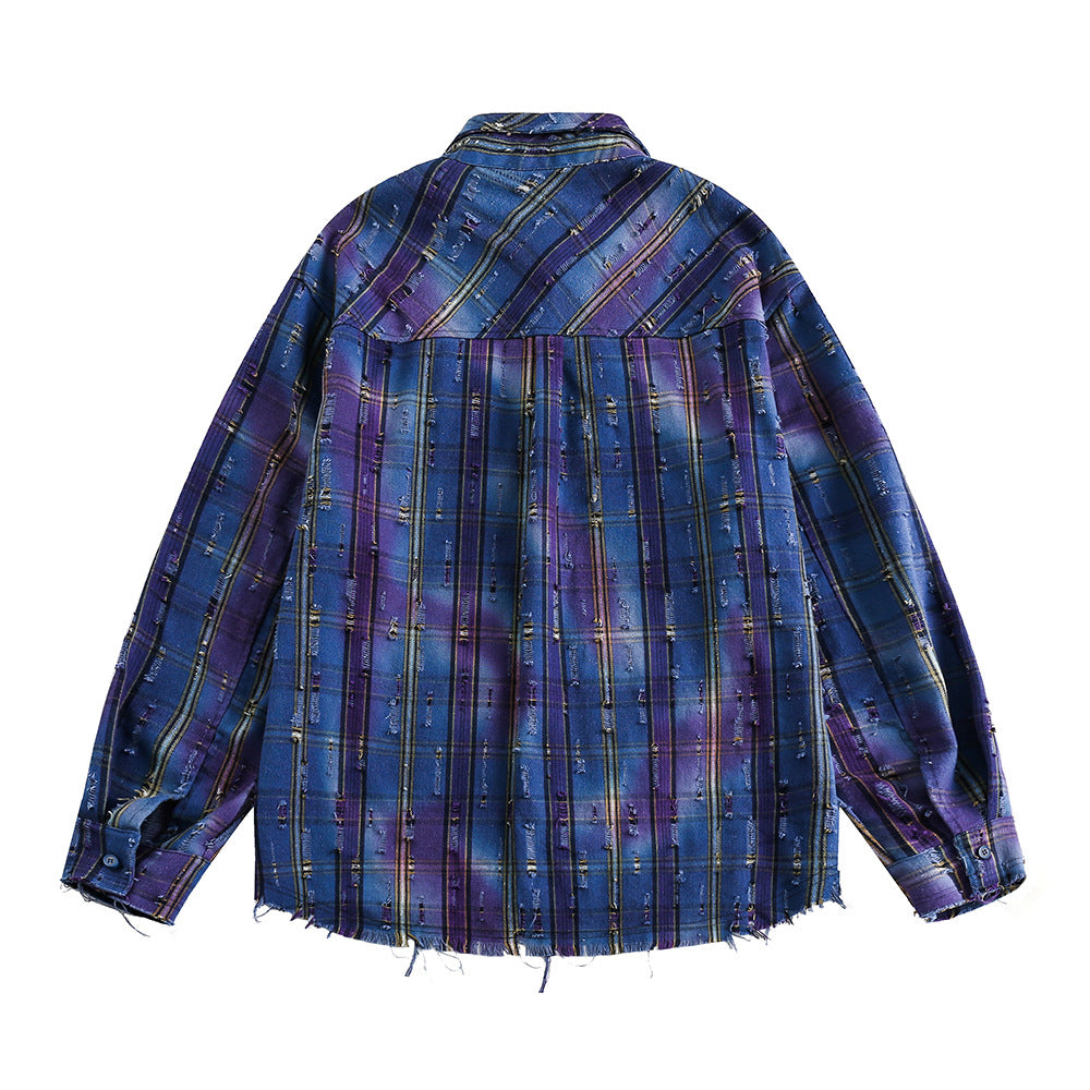 Tie-dye Gradient Plaid Shirt Men's High Street Fashion Design Sense