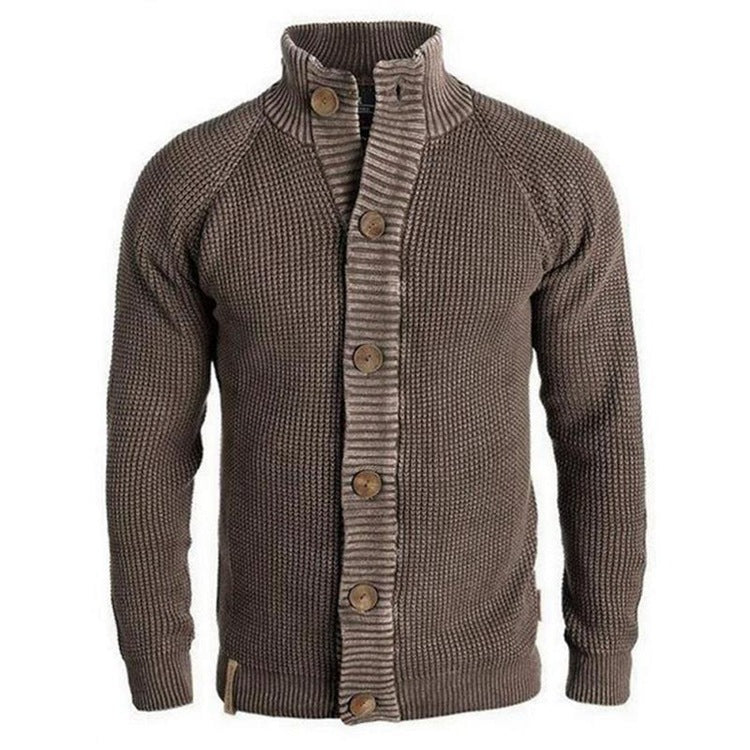 Men's Solid Color Long-sleeved Single-breasted Cardigan