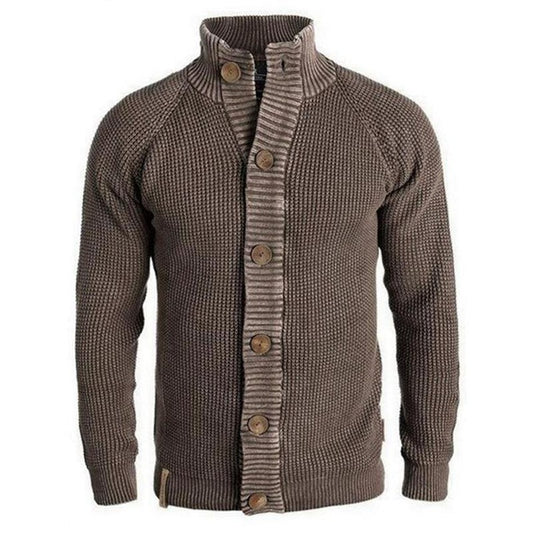 Men's Solid Color Long-sleeved Single-breasted Cardigan
