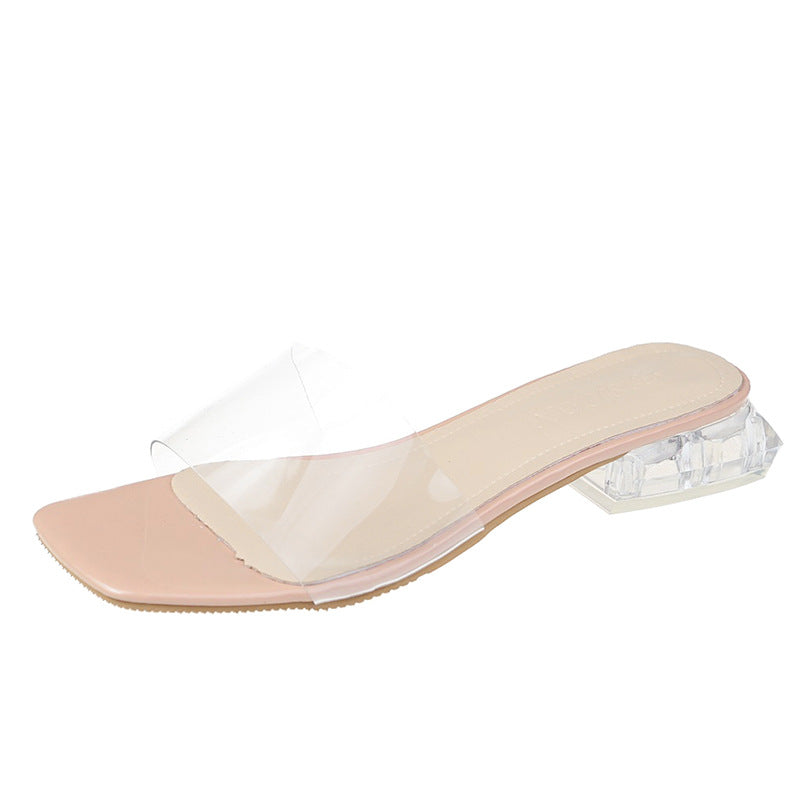 Thick Heel Half Drag Mid-heeled Shoes Temperament