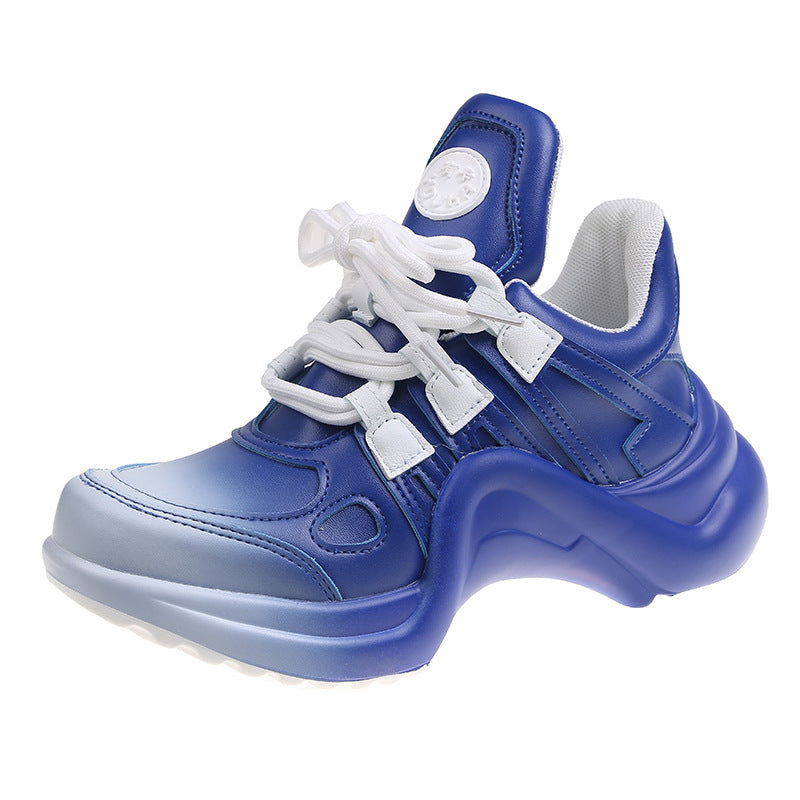 Height-enhancing Sponge Cake Thick-soled Breathable Color-blocking Bow Sports Shoes