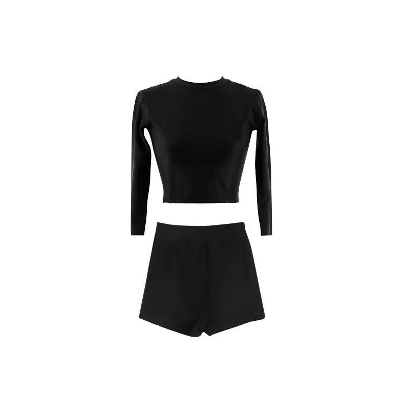 Long-sleeve Two-piece Modest High-waist Workout Set For Instagram