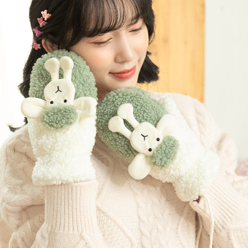 Women's Warm Cycling Gloves Cute Plush Neck