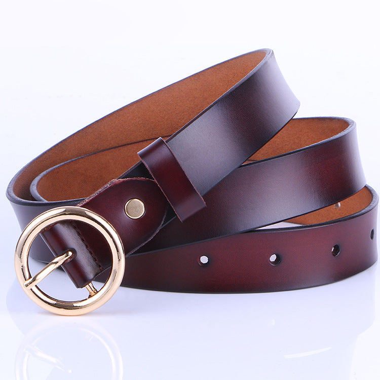The new lady fashion retro pure leather belt belt ladies all-match round buckle leather belt ladies fine belt