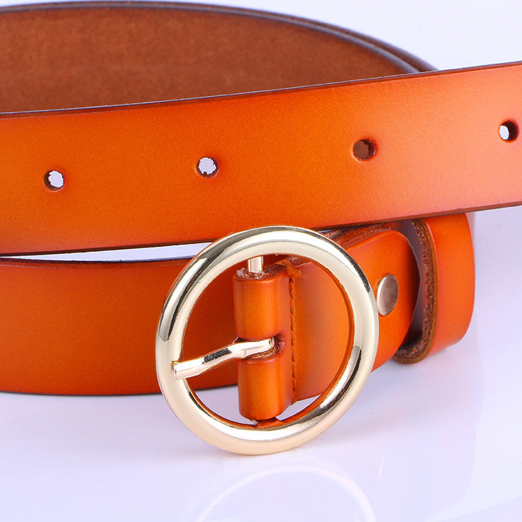 The new lady fashion retro pure leather belt belt ladies all-match round buckle leather belt ladies fine belt
