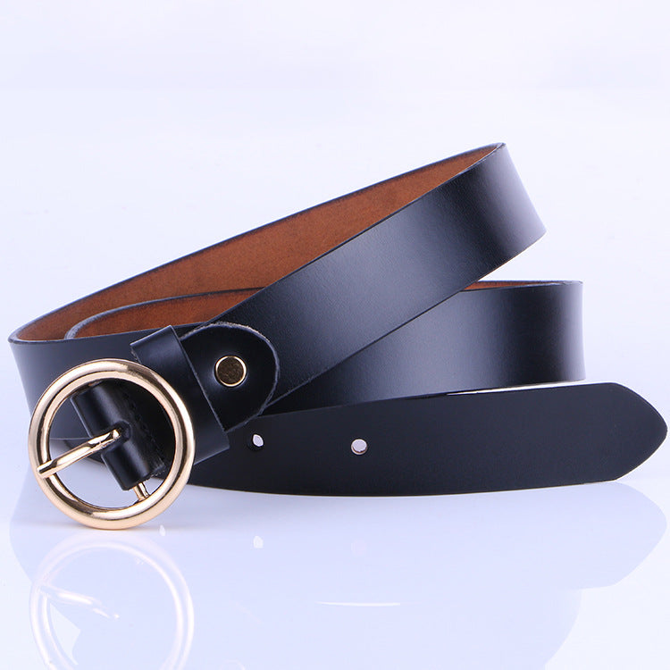 The new lady fashion retro pure leather belt belt ladies all-match round buckle leather belt ladies fine belt
