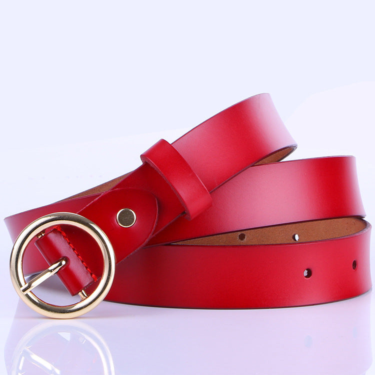 The new lady fashion retro pure leather belt belt ladies all-match round buckle leather belt ladies fine belt
