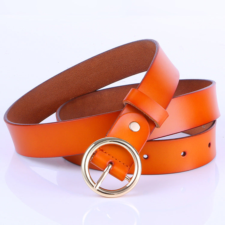 The new lady fashion retro pure leather belt belt ladies all-match round buckle leather belt ladies fine belt