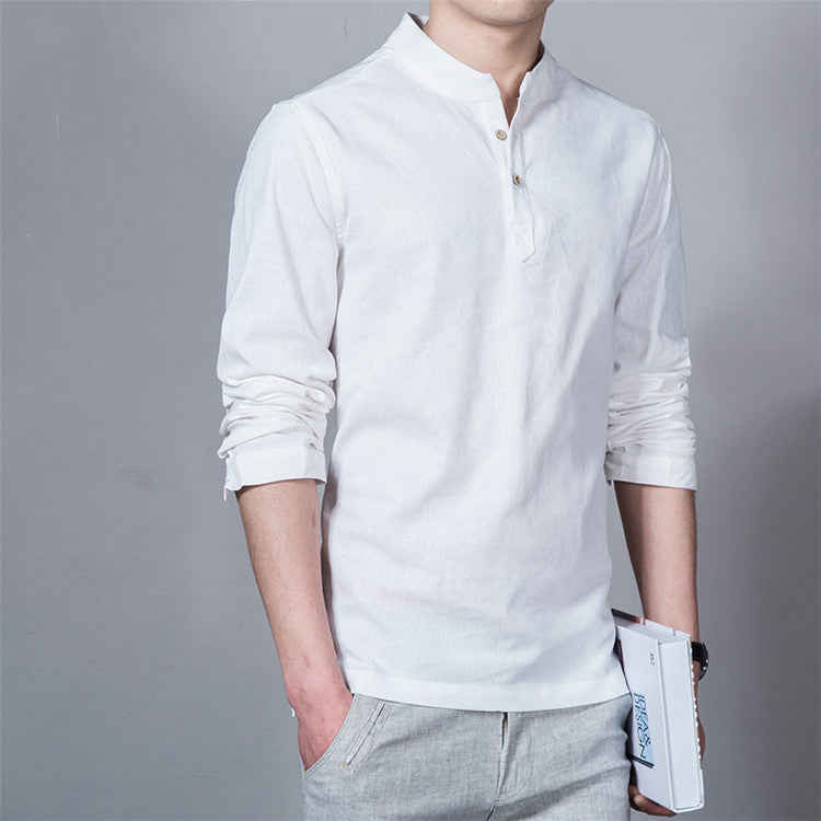 Cotton Linen Shirt Men's Long Sleeve Bottoming Shirt