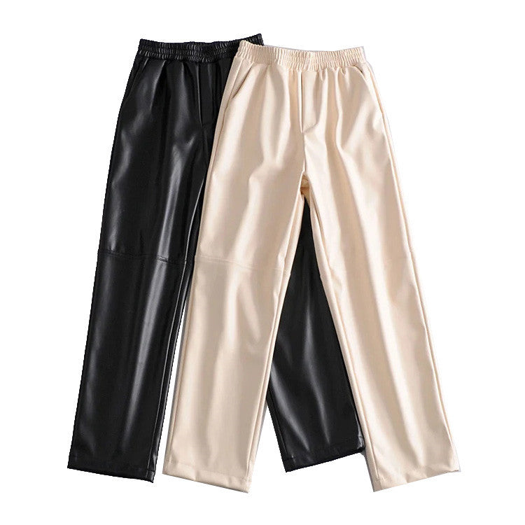 Casual Fashion All-match Solid Color Imitation Leather Pants