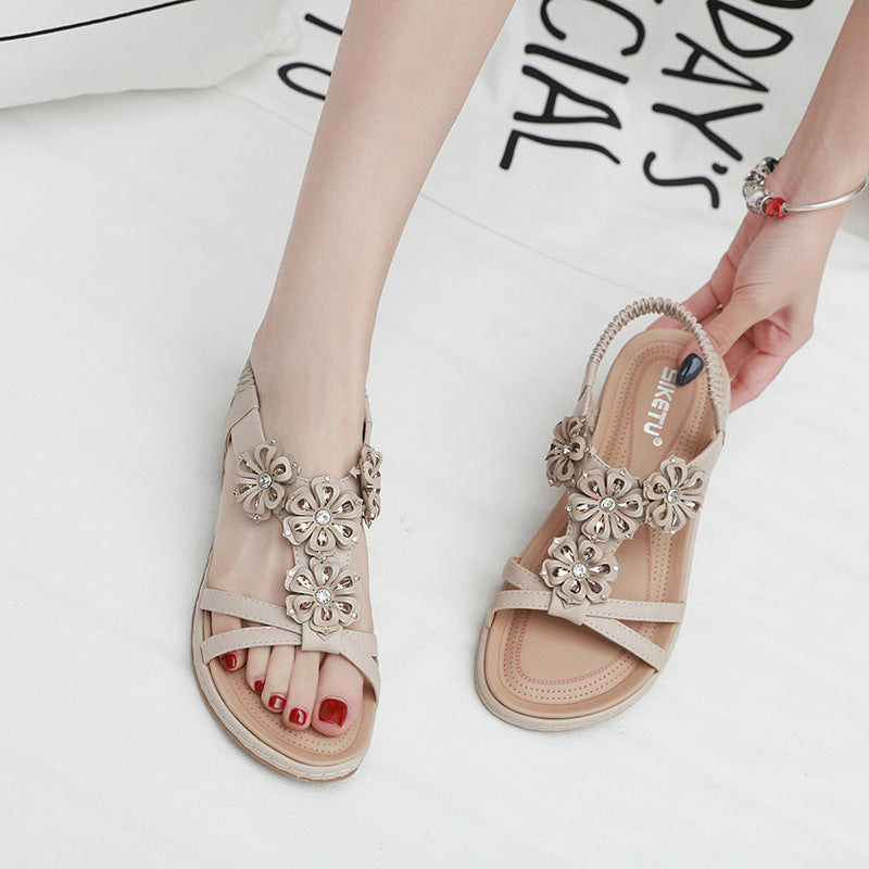 Sandals seaside rhinestone flower flats