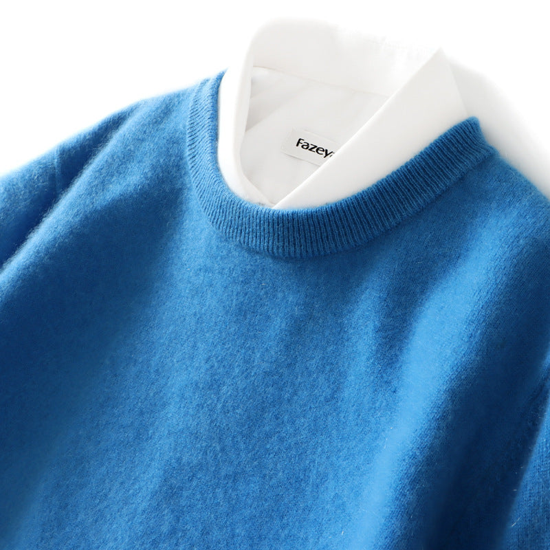 Men's Loose Round Neck Solid Color Sweater Cashmere Knitted