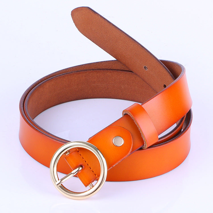 The new lady fashion retro pure leather belt belt ladies all-match round buckle leather belt ladies fine belt