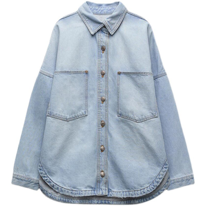 New Womens Versatile Top Light-blue Denim Shirt Jacket