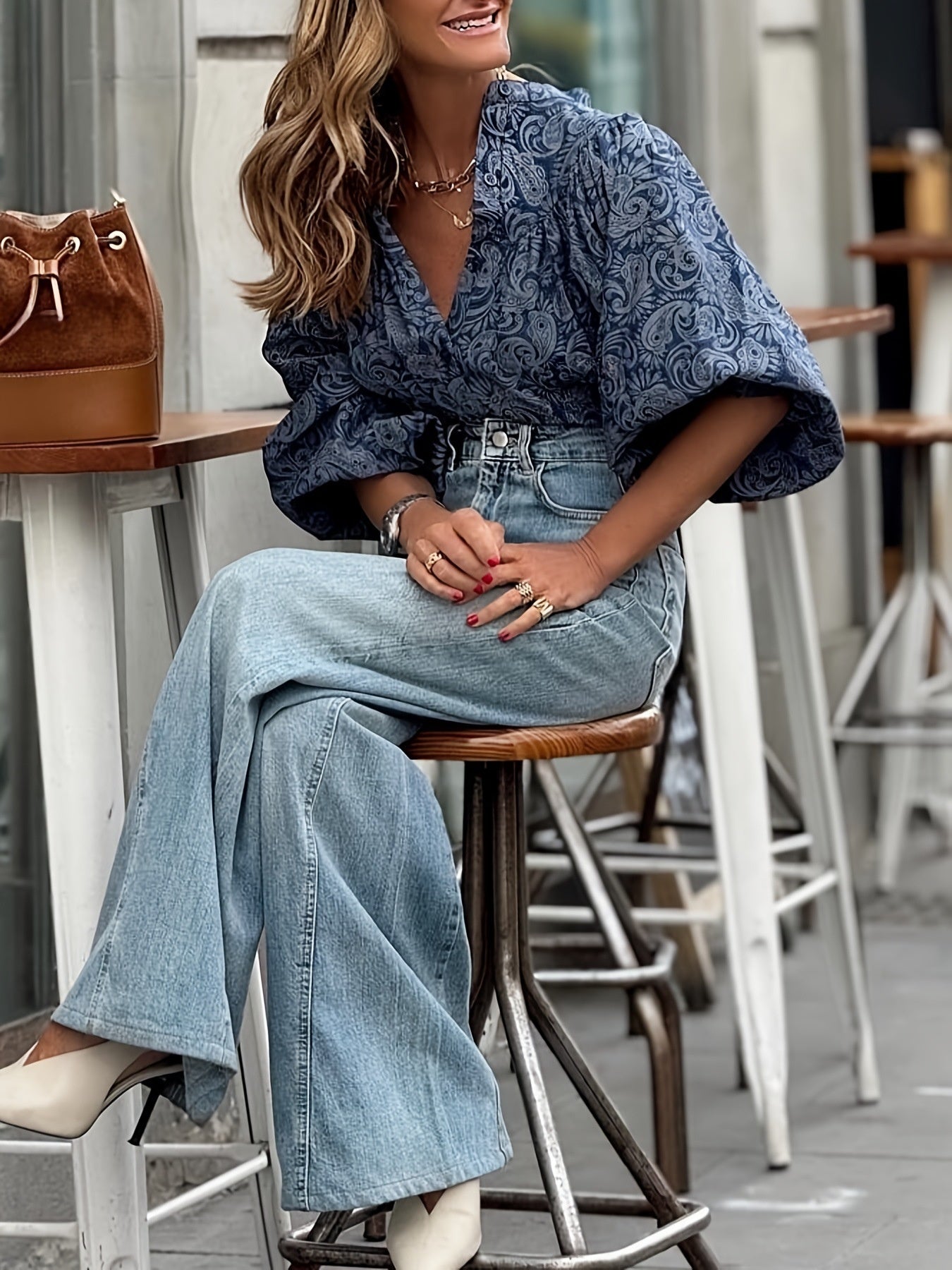 Casual Printed Puff Sleeve Blouse Shirt