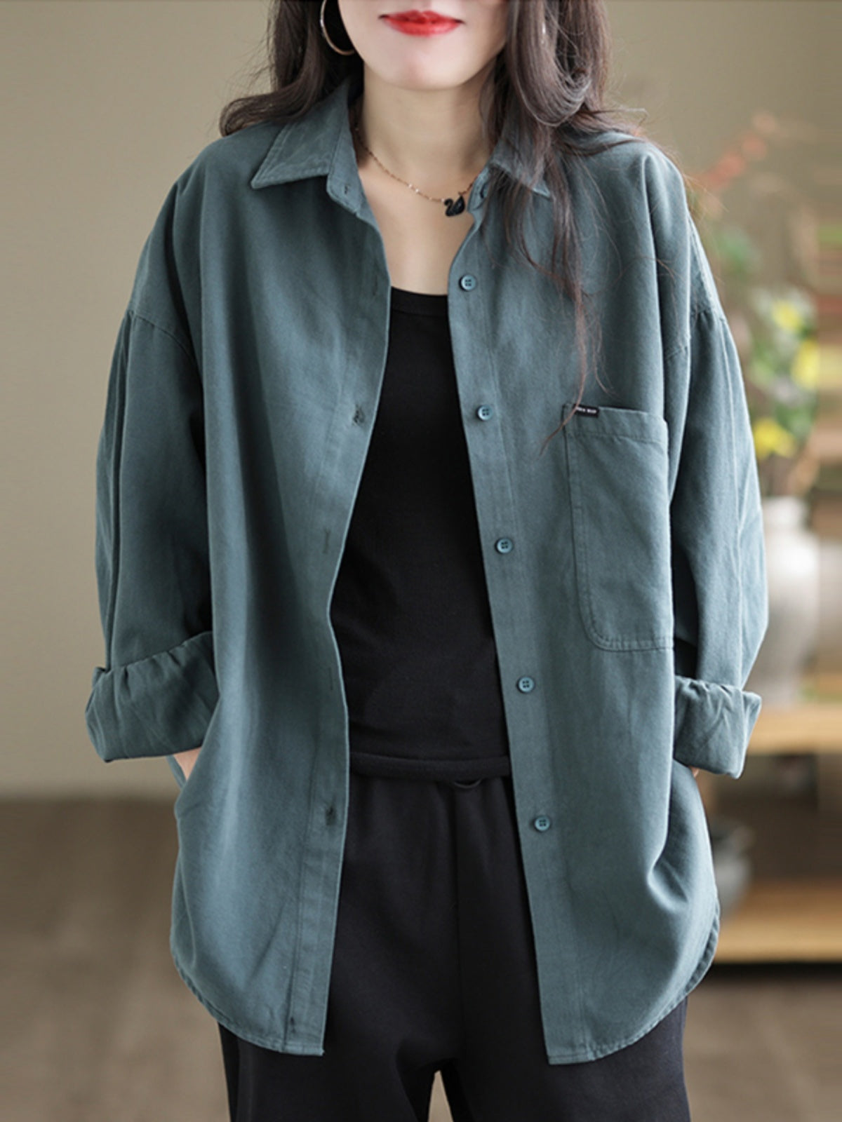 Womens Casual Loose-fitting Long-sleeve Blouse