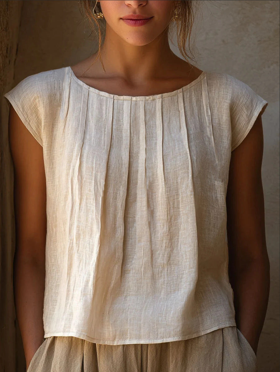European-style Fashionable Round-neck Ruffle-sleeve Shirt