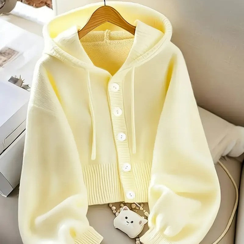 Women's Ivory Yellow Oversized Hooded Cardigan