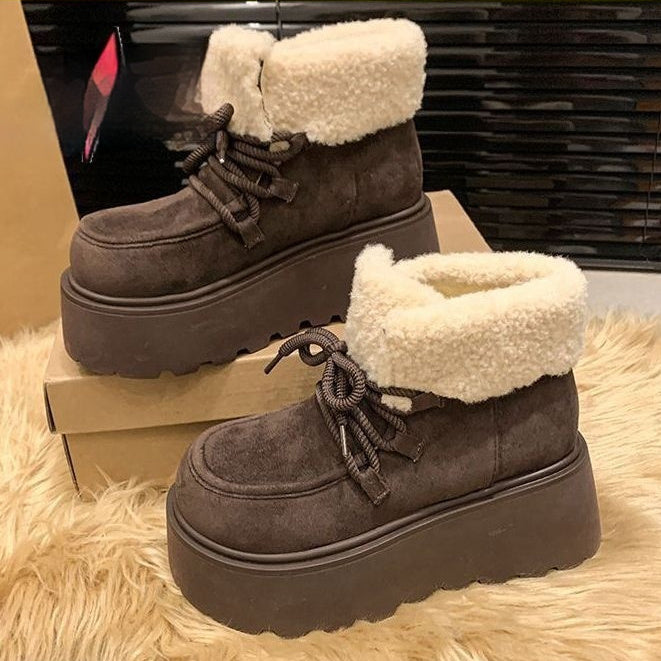 Short Fleece-linedHeight-increasing Snow Boots With A Chunky Sole And A Roomy Toe Box