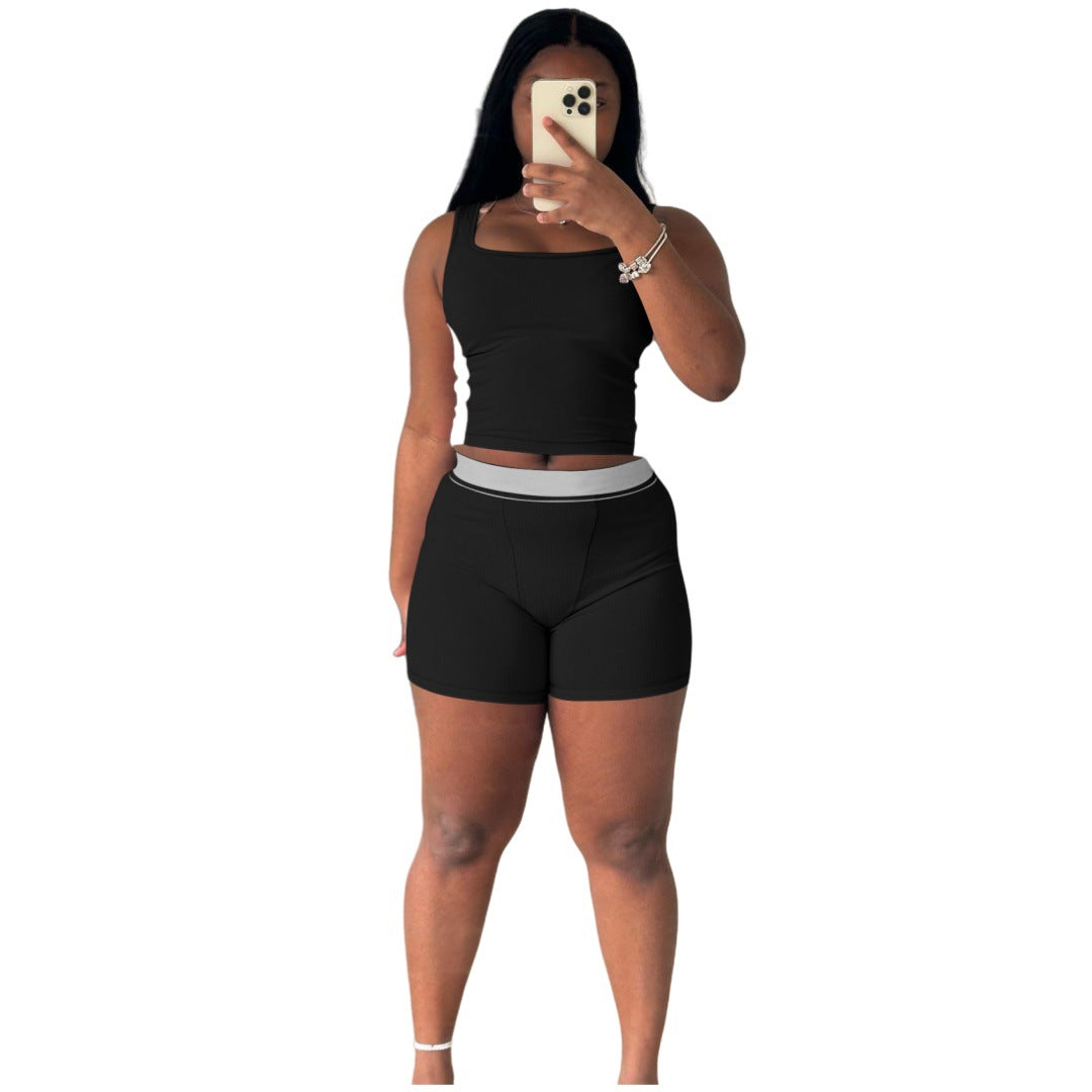 Stylish Casual Ribbed Patchwork Two-piece Set