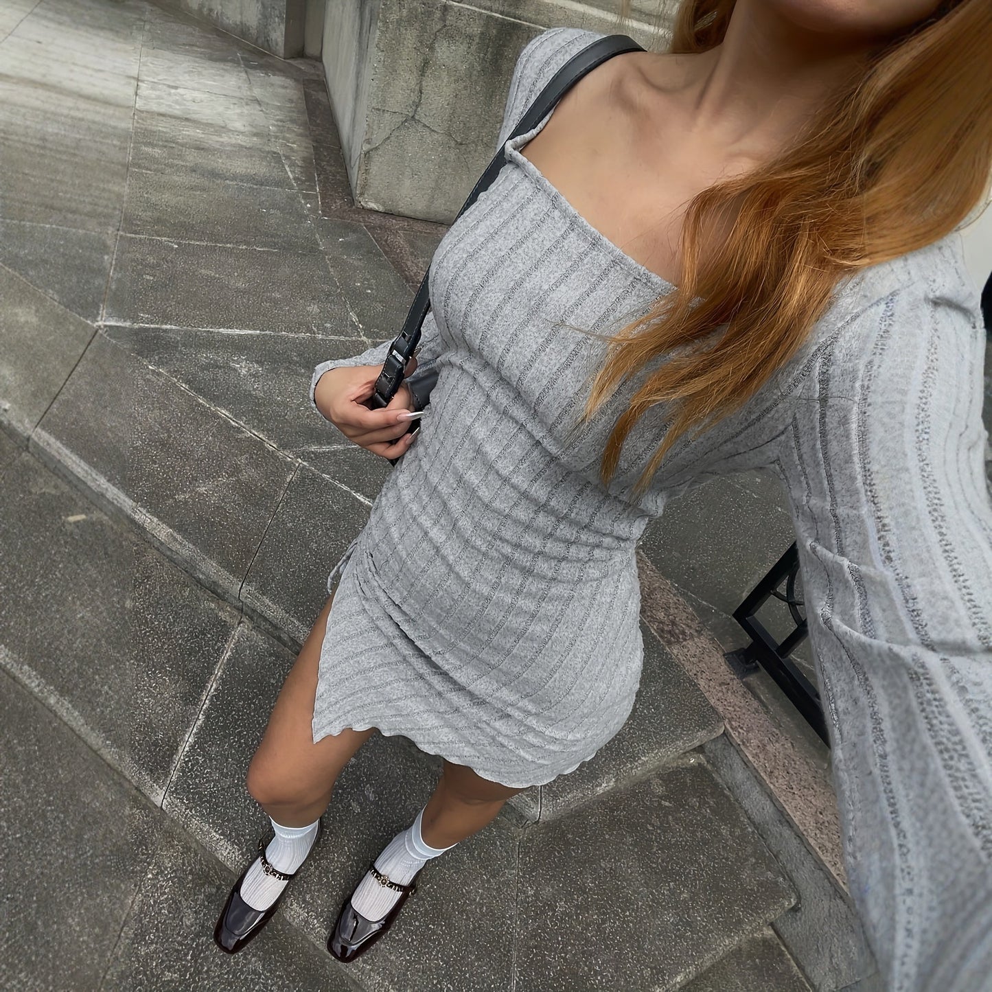 Knitted Ribbed Dress High-waisted Slimming Spicy Girls Bodycon Skirt
