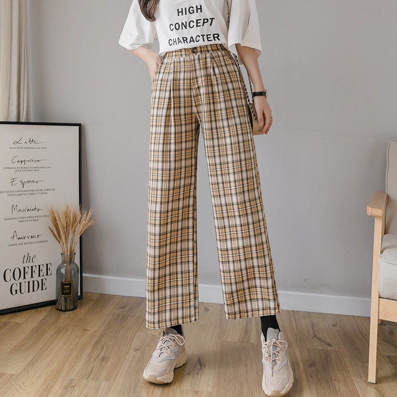 Cotton and linen checked wide-leg pants