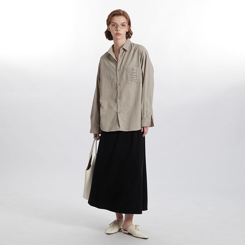 Retro Wrinkle Dry Pocket Design Shirt Loose Long Sleeve