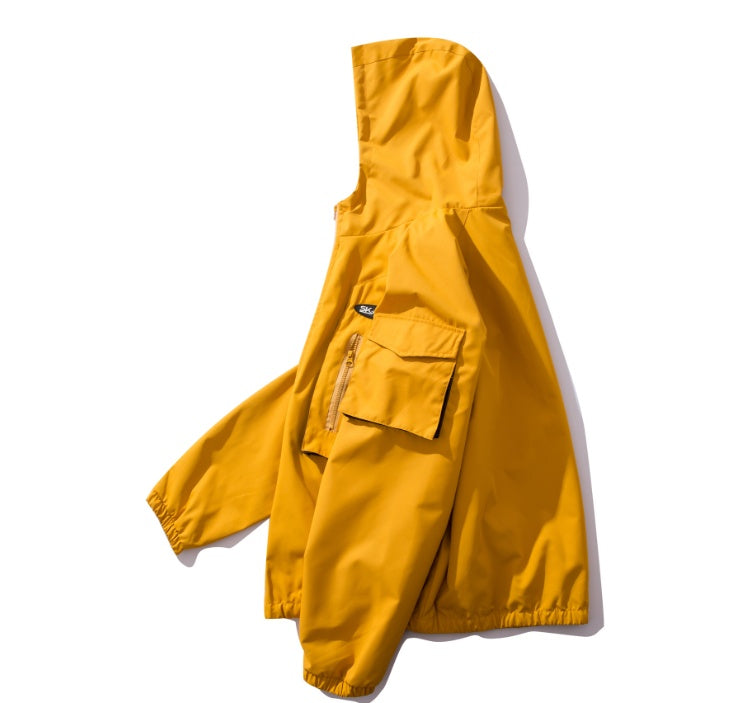 Hooded windbreaker jacket multi-bag tooling