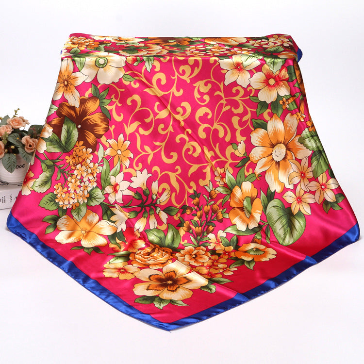 Spring And Autumn Women's Printed 90 Large Kerchief Artificial Silk Floral Scarf