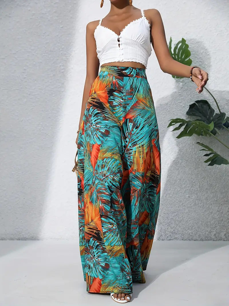 Printed Casual High Waist Wide Leg Pants Trousers