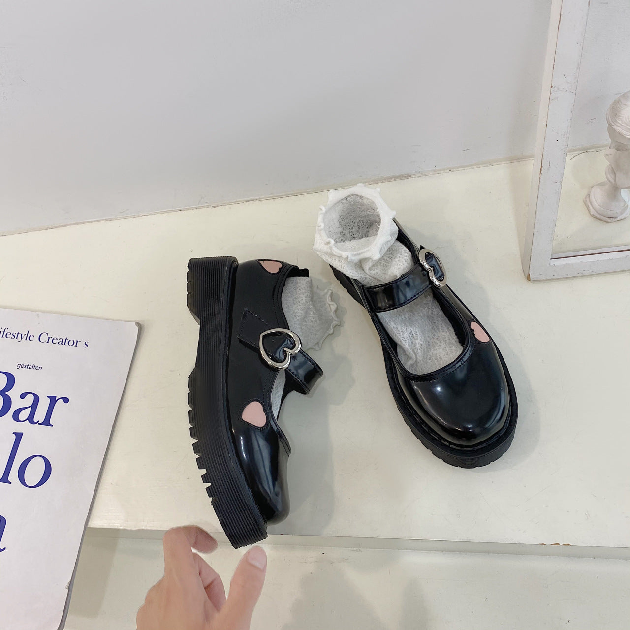 Women's Love Leather Shoes Japanese Harajuku Platform Mary Jane Shoes Retro British Style Round Toe Student