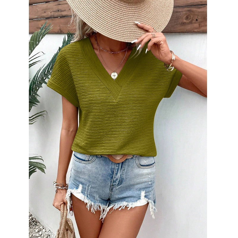 Fashion Loose V-neck Short Sleeve T-shirt Top