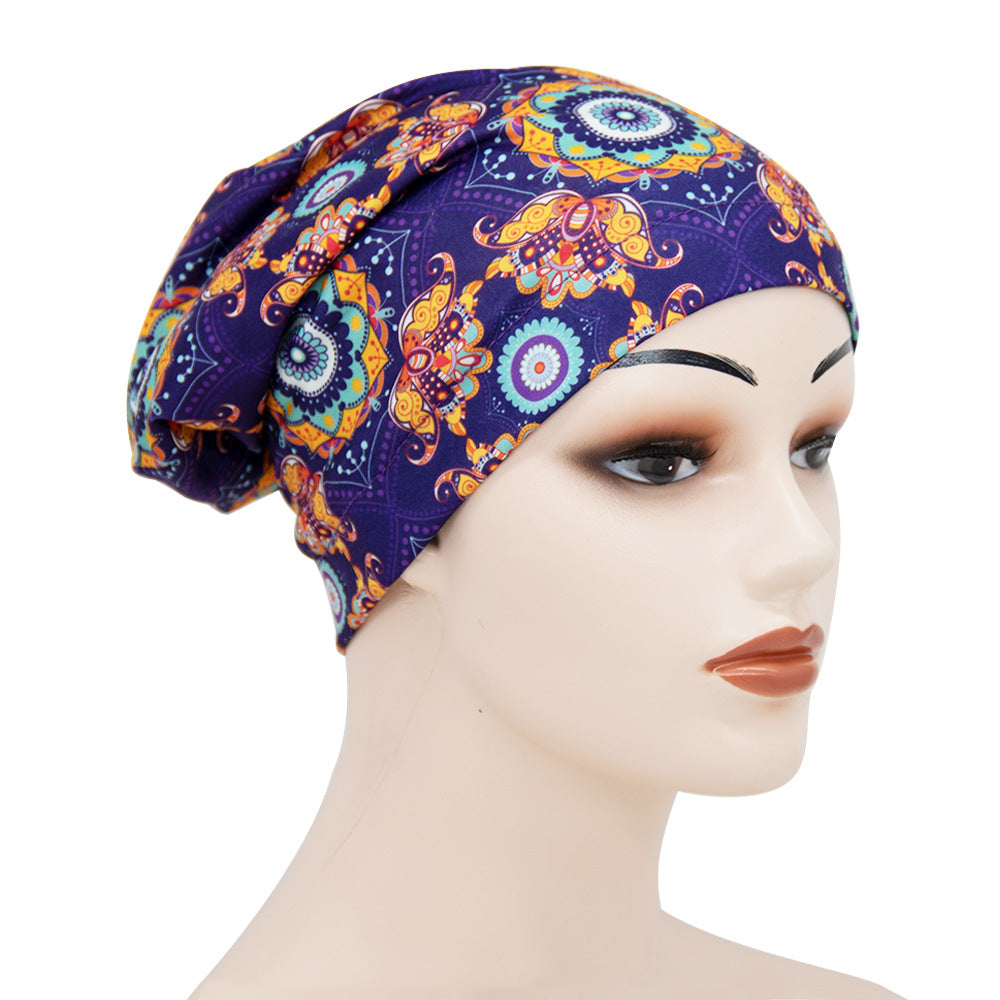 Elastic Cotton Printed Double-layer Lining Satin Nightcap
