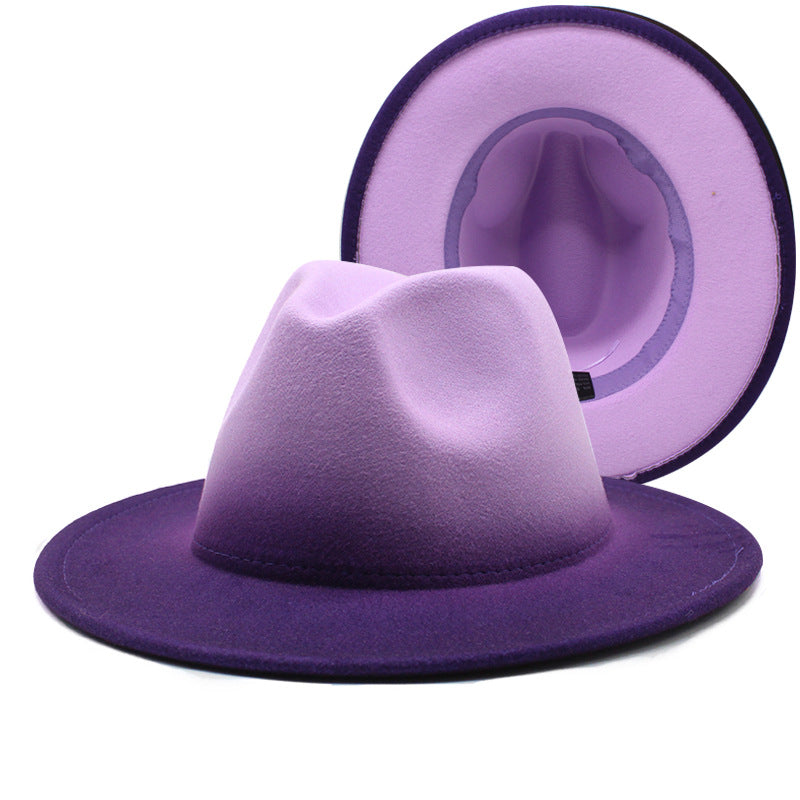 New Wide Brim Woolen Thick Gradient Two-color Top Hat