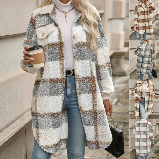 Lapel Colorblock Plaid Jacket New Design Sense Padded Coat Women's Clothing