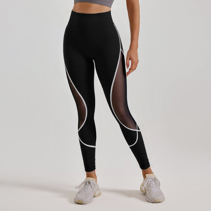 Damefarvetilpassede Mesh Yoga Leggings Med Høj Talje I Europæisk Og Amerikansk Stil