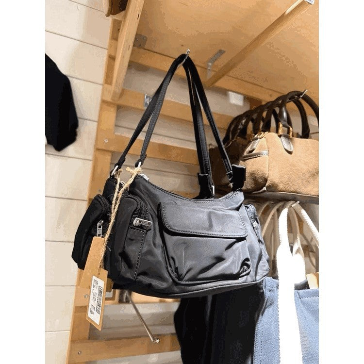 Black Nylon Underarm Shoulder American Retro Bm Versatile Double Pocket Bag
