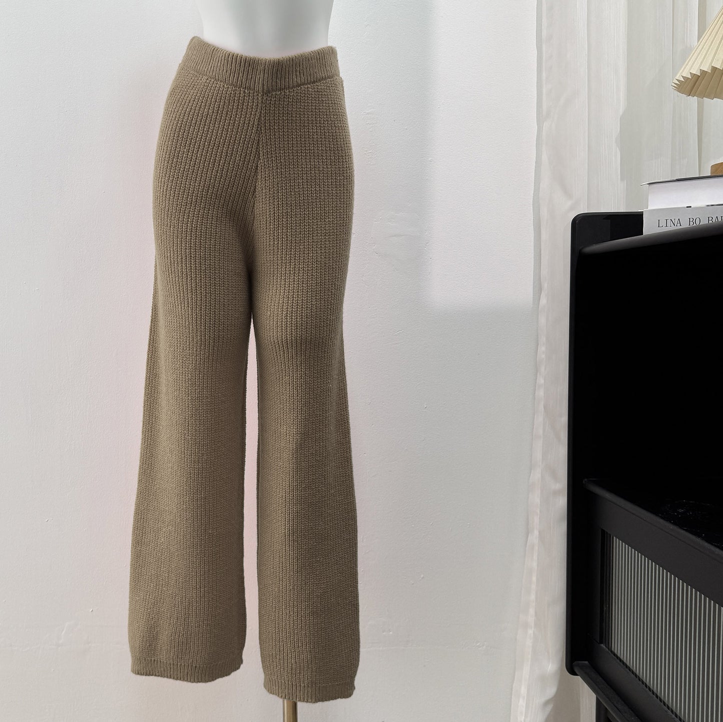 Women's Pants Woven Wool Pants Casual Straight Wide Leg Pants Mid-high Waist Trousers
