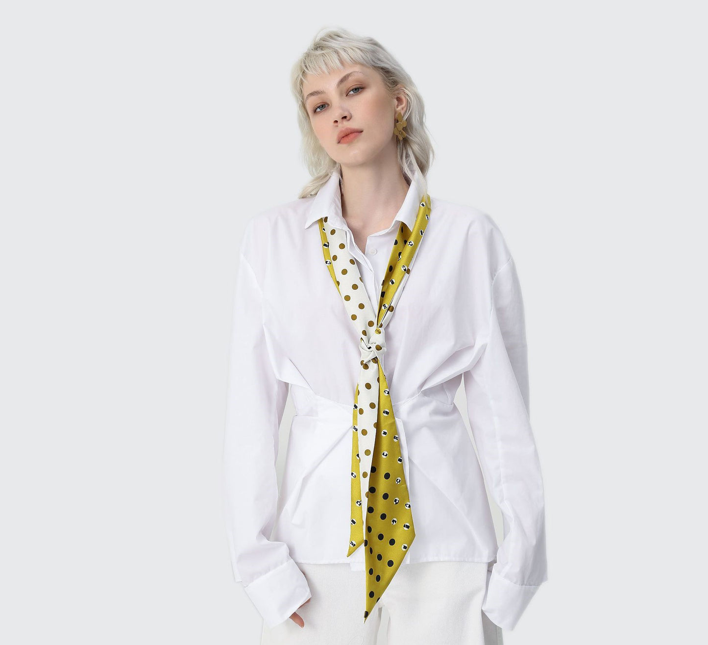 Polka dot double stitching small long scarf