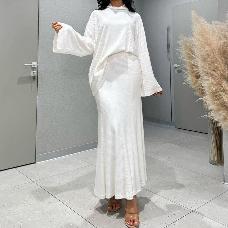 Turtleneck  Loose-Fit Knitted Skirt And Top Two-Piece Set For FallWinter