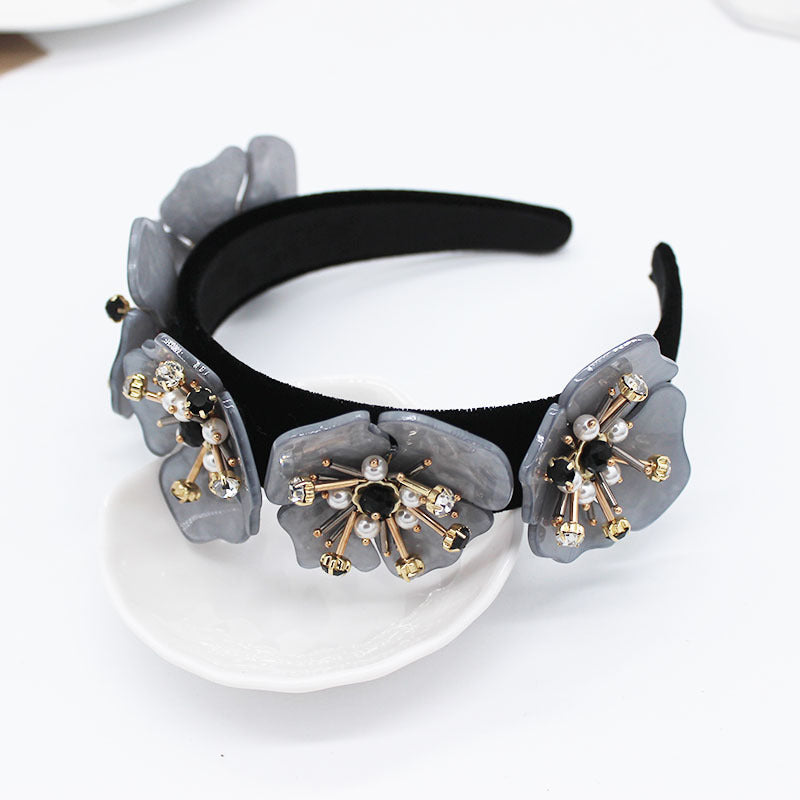 Acrylic Big Flower Diamond Geometric Ball Headband