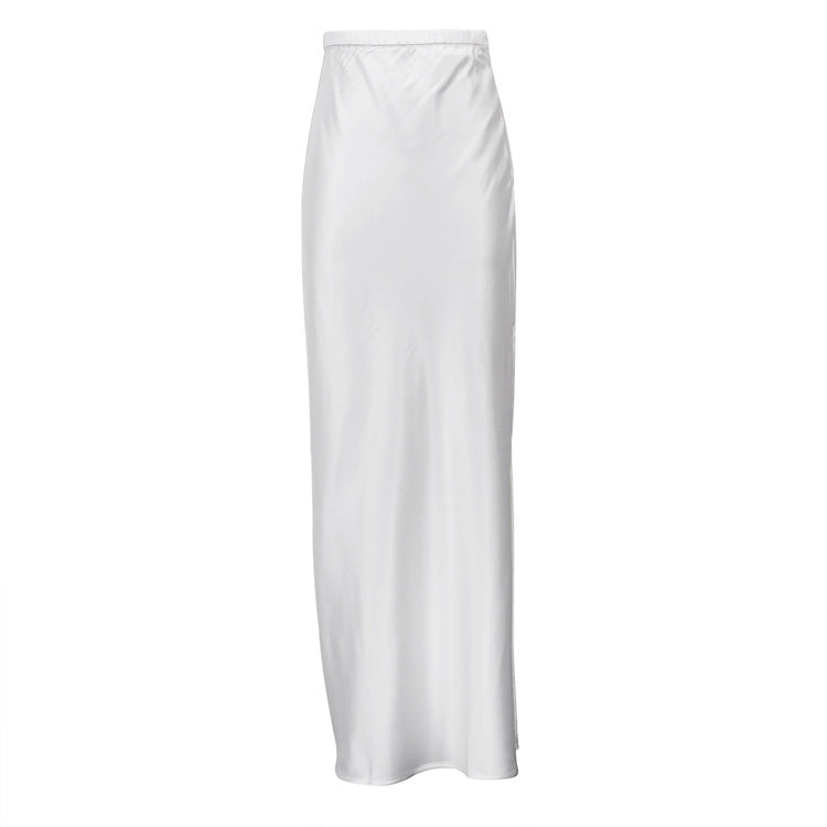 Satin Draping Side Slit High Waist Maxi Skirt